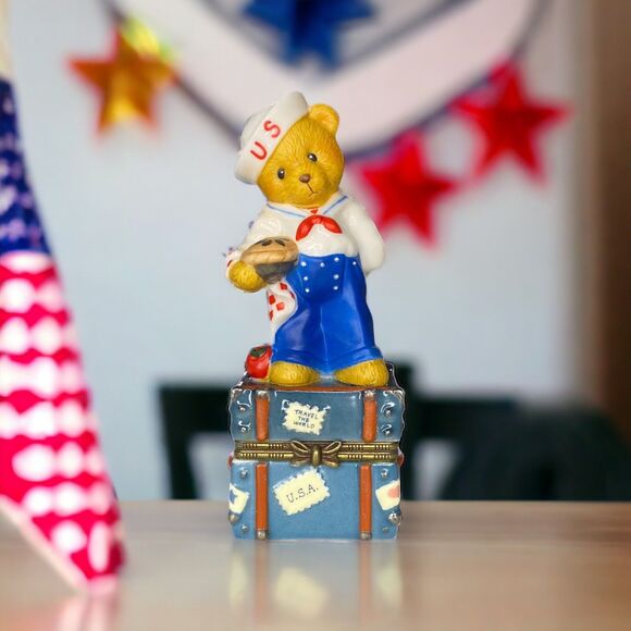 Cherished Teddies USA Sailor American Boy Enesco Trinket Box Hinged NEW NWB - Picture 1 of 11